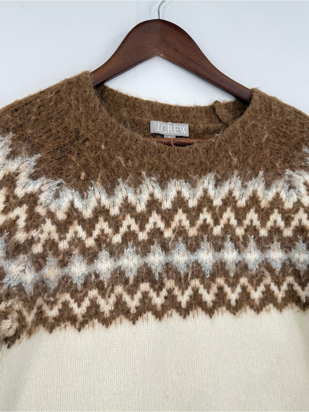 J.Crew Alpaca Wool Blend Fair Isle Sweater Women’s XL Brown Cream Boho Cozy - Picture 3 of 10